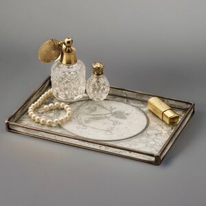 1930s Art Deco Glass Vanity Jewelry Tray Bird Motif Architectural Salvage Decor